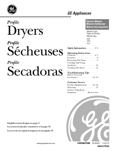 Manual de uso GE DPSR405GA1AA Secadora