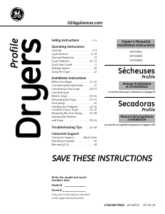 Mode d’emploi GE DPVH890EJ0MV Sèche-linge