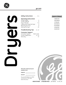 Manual GE DHDSR48EF1WW Dryer