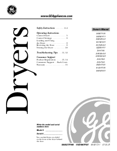 Handleiding GE DCSR483EA0WW Wasdroger