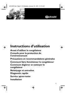 Mode d’emploi Bauknecht GKB 1100 Congélateur