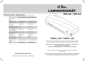 Handleiding Twen DIN A3 Lamineermachine