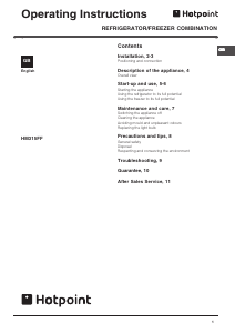Handleiding Hotpoint HM315FF Koel-vries combinatie