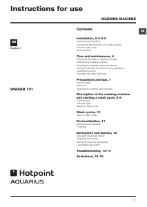 Handleiding Hotpoint WMAQB 721P UK Wasmachine