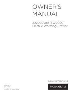 Manual Monogram ZW900PQSL1SS Warming Drawer