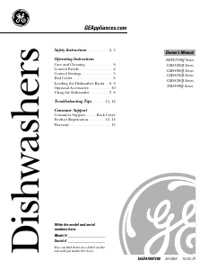 Manual GE EDW1500J00BB Dishwasher