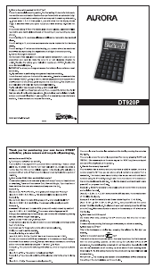 Bruksanvisning Aurora DT920P Räknemaskin