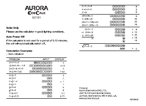 Bruksanvisning Aurora EC101 Räknemaskin