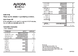 Bruksanvisning Aurora EC240 Räknemaskin