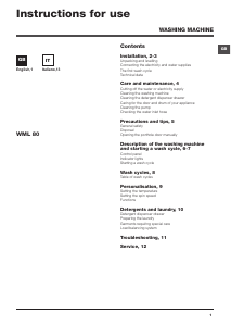 Manuale Hotpoint-Ariston WML 80 EU Lavatrice