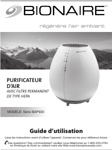 Mode d’emploi Bionaire BAP600 Purificateur d'air
