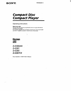 Bruksanvisning Sony D-E307CK Discman