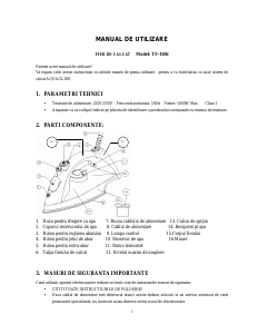 Manual Vinchi TF-1106 Fier de călcat