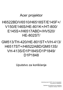 Priručnik Acer H6522ABD Projektor