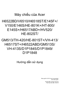 Hướng dẫn sử dụng Acer H6522BD Máy chiếu