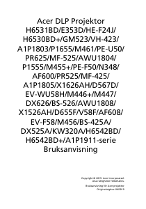 Bruksanvisning Acer H6542BD Projektor