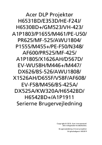 Brugsanvisning Acer H6542BD Projektor