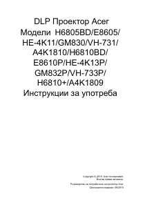 Наръчник Acer H6810BD Проектор