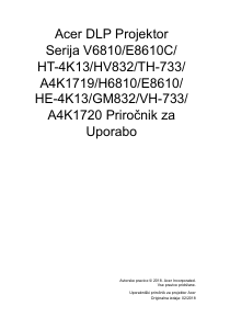 Priročnik Acer HV832 Projektor