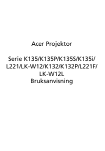 Bruksanvisning Acer K135i Projektor