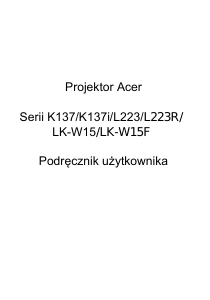 Instrukcja Acer K137i Projektor