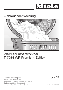 Bedienungsanleitung Miele T 7954 WP Premium Edition Trockner