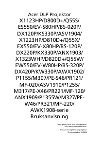 Bruksanvisning Acer P1155 Projektor