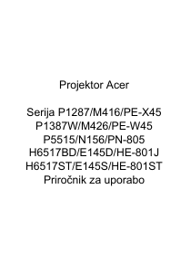 Priročnik Acer P1287 Projektor