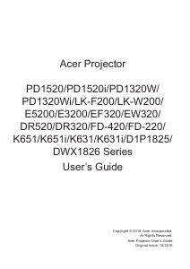 Handleiding Acer PD1320Wi Beamer