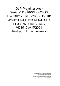 Instrukcja Acer PD1330W Projektor