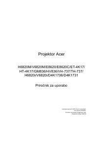 Priročnik Acer V6820i Projektor