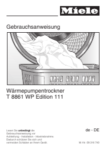 Bedienungsanleitung Miele T 8861 WP Edition 111 Trockner