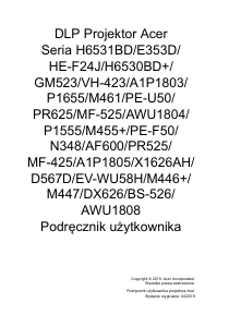 Instrukcja Acer X1626AH Projektor