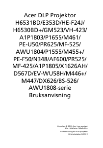Bruksanvisning Acer X1626AH Projektor