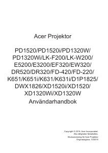 Bruksanvisning Acer XD1520i Projektor