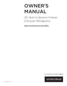 Mode d’emploi Monogram ZIC30GNZAII Réfrigérateur combiné