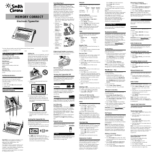 Bruksanvisning Smith Corona Memory Correct Skrivmaskin