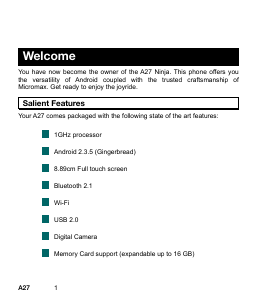 Manual Micromax A27 Ninja Mobile Phone