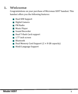 Manual Micromax X097 Mobile Phone