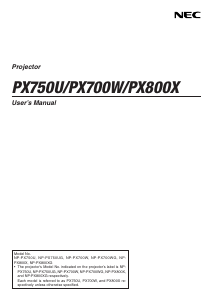 Bruksanvisning NEC PX700W Projektor