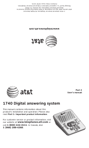 Handleiding AT&T 1740 Antwoordapparaat