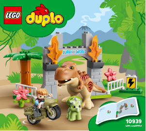 Handleiding Lego set 10939 Duplo T. rex en Triceratops dinosaurus ontsnapping
