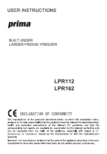 Bruksanvisning Prima LPR112 Kylskåp