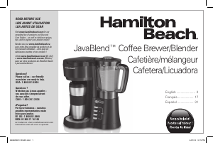 Manual Hamilton Beach 40918 Javablend Coffee Machine