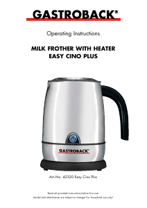 Bruksanvisning Gastroback 42320 Easy Cino Plus Mjölkskummare