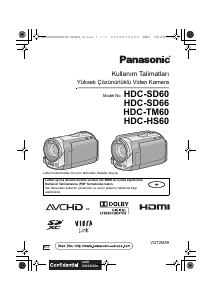 Kullanım kılavuzu Panasonic HDC-SD66 Kaydedici kamera