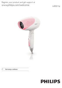 Vadovas Philips HP8116 Plaukų džiovintuvas