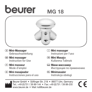 Instrukcja Beurer MG 18 Urządzenia do masażu