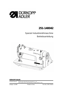 Bedienungsanleitung Durkopp Adler 251-140042 Nähmaschine
