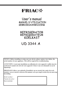 Mode d’emploi Friac UD3344A Réfrigérateur combiné
